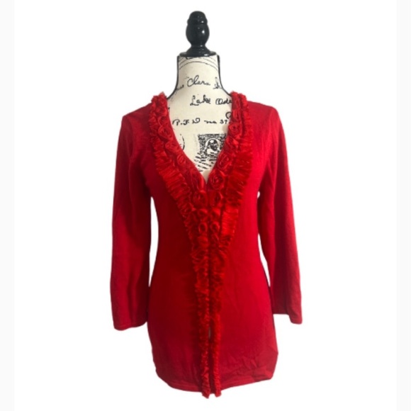 Vintage Berek Red Floral Longsleeve Cardigan Sweater - Picture 4 of 10